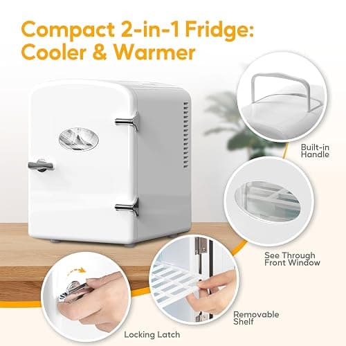 HealSmart Mini Fridge with Observation Window 6L/9 Can Skincare Beverage Small Refrigerator, 100% Freon-Free Compact Cooler and Heater for Bedroom, Office, Dorm, Car, White thumbnail 6