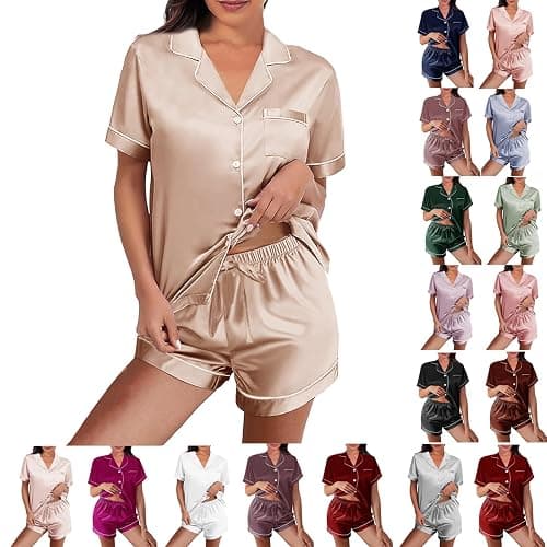 WJing Yi Jia Womens Silk Satin Pajamas Loungewear Two-Piece Sleepwear Button-Down Floral Pj Set XS-4XL thumbnail 7
