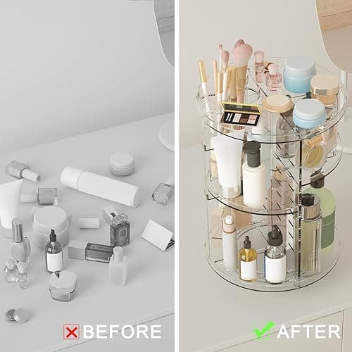 Rotating Makeup Organizer, DIY 8 Adjustable Layers Spinning Skincare Organizer, Cosmetic Display Case with Brush Holder Perfume Tray, Multi-Function Storage Carousel for Vanity Bathroom Countertop thumbnail 6