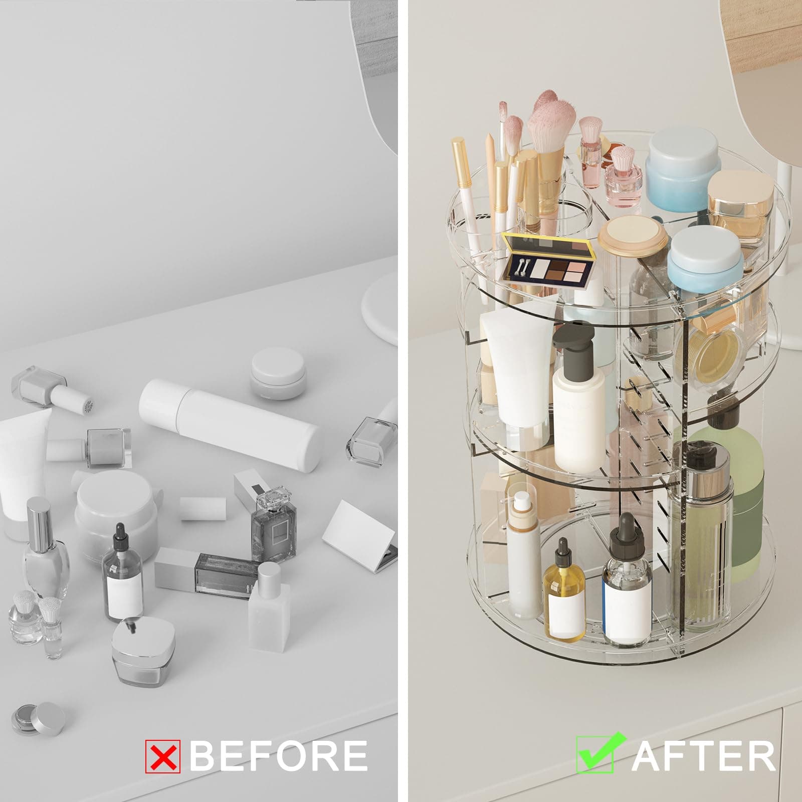 Rotating Makeup Organizer, DIY 8 Adjustable Layers Spinning Skincare Organizer, Cosmetic Display Case with Brush Holder Perfume Tray, Multi-Function Storage Carousel for Vanity Bathroom Countertop thumbnail 5