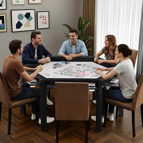 janiry Board Game Table with Removable Table Top Seats 4 to 6 Players Hexagonal Solid Wood Dining and Gaming Table Includes Play Mat, Detachable Cup Holders & Trays (Black) thumbnail 7