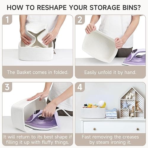 Maxuni 3-Pcs Shelf Baskets for Organizing, Closet Organizer Bins, Small Woven Baskets, Rope Toy Basket, Storage Basket for Shelves, Cube Decorative Box, 11.8×7.8×5.1”, White thumbnail 7