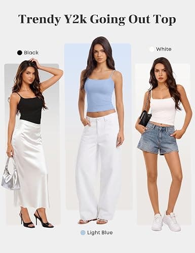 Missclub 3 Pack Double Lined Tank Tops for Women Square Neck Basic Fitted Going Out Tops Spaghetti Strap Summer Y2K Cami thumbnail 7