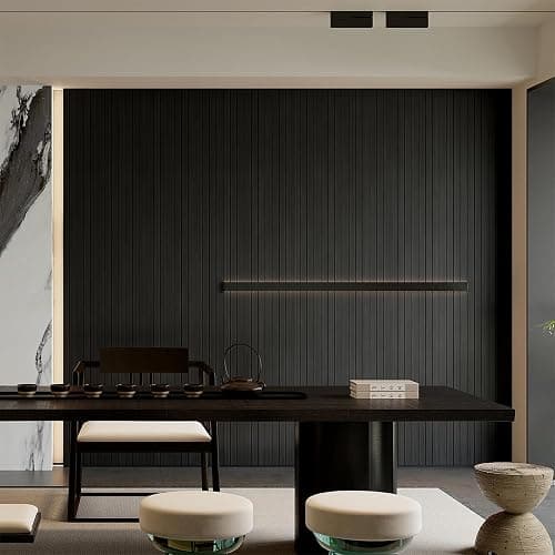 YU LI 3DH Peel and Stick PVC Slat Wall Panel 236"x15.75" Self-Adhesive Thick Faux Black Wood Grain Wallpaper Panel 3D Soundproof Wall Panels for Walls & Ceilings thumbnail 3