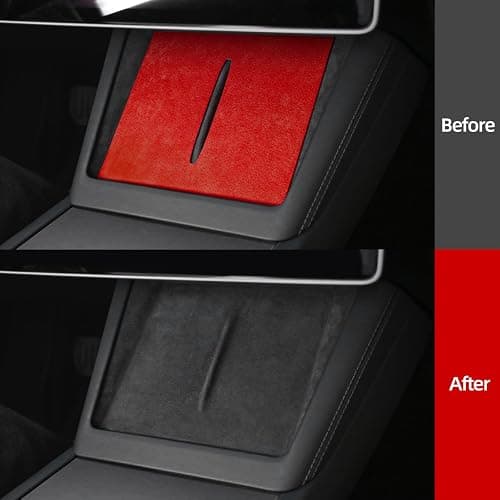 BETTERHUMZ Car Center Console Charging Holder Pad for Tesla Model 3 Highland 2024 Model Y Juniper 2025 2026 for Alcantara Carbon Fiber Interior Decor Trim Tuning Accessories (Suede Red) thumbnail 3