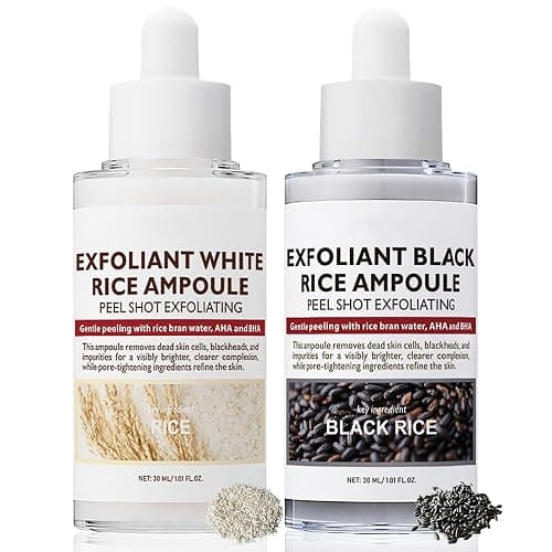 2PCS Rice Exfoliating Ampoule Set, Black & White Rice Peel Shot Glow Rice Ampoule Duo, Gentle Peel + Pore Minimizing & Deep Hydration for All Skin Types - Image 1