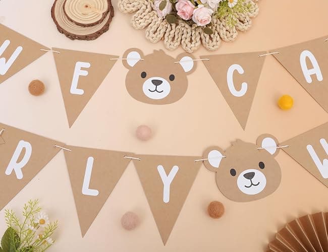 We Can Bearly Wait Banner - Bear First Party Decoration,Bear 1st Birthday Banner,Bear Gender Reveal Decorations (we can bearly wait) thumbnail 7