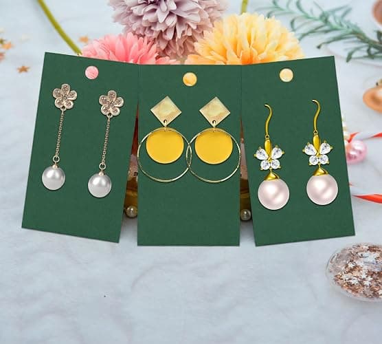 Twavang Earring Card Holder Set, 100Pcs Kraft Paper Earring Display Cards, 100 Pairs Clear Earring Backs with 100Pcs Self Adhesive Bags for Earrings Jewelry Display (Green, 3.5" x 2") thumbnail 4