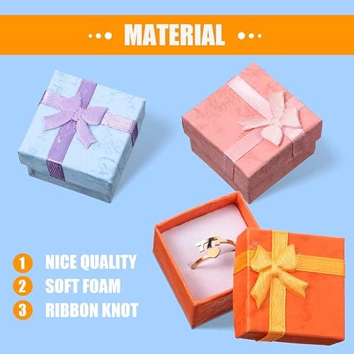Sureio 24 Pack Jewelry Gift Boxes Jewelry Box Gift Cases Cotton Filled Cardboard Paper Box Bracelets Bangle Necklace Gift Case with Ribbon Bow for Birthday Wedding 12 Colors, 1.6 x 1.6 Inches thumbnail 4