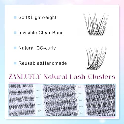 Lash Clusters Wispy Eyelash Clusters Natural CC-Curly Cluster Lashes zanlufly Wispy Individual Lashes 180Pcs Eyelash Extension 10 12 14MM DIY Lash Extension thumbnail 3