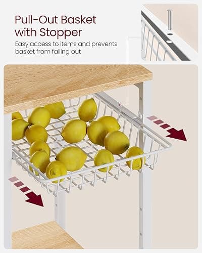 VASAGLE Baker's Rack, Coffee Bar Stand with Charging Station, Storage Shelves, Pull-Out Wire Basket, Table for Microwave, Kitchen, Oak Beige UKKS036Y09, 15.7 x 35.4 x 35.6 Inches thumbnail 9