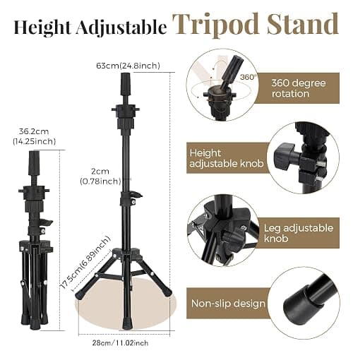 28 Inch Mannequin Head 80% Human Hair with Tripod Stand,Mannequin Cosmetology Manikin Practice Doll Head with stand,Braiding Hairdressing Head for Hair Styling with Table Clamp + DIY Hair Styling Set thumbnail 5