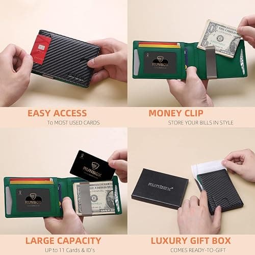 RUNBOX Slim Wallets for Men - Leather Money Clip Mens Wallet - RFID Blocking Front Pocket Bifold Wallet - Thin Credit Card Holder with Gift Box thumbnail 3
