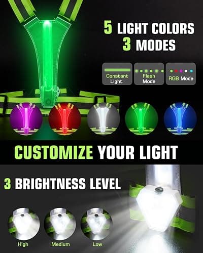 Zacro LED Reflective Vest with Chest Light 500LM, 5 RGB Colors High Visibility Rechargeable Light Up Running Vest IPX4 Night Safety Running Gear for Dog Walking, Cycling, Adjustable for Men Women Kids thumbnail 2