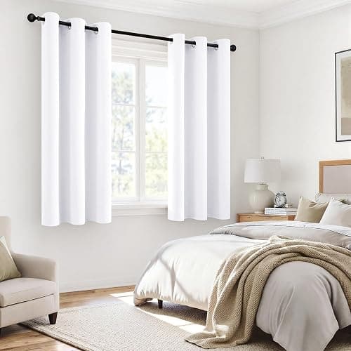 MIULEE White 100% Blackout Curtains for Bedroom 63 Inch Long, 2 Thick Layers Thermal Insulated Black Out Window Curtains with Black Liner, Noise Reducing Grommet Living Room Drapes 2 Panels Set thumbnail 6