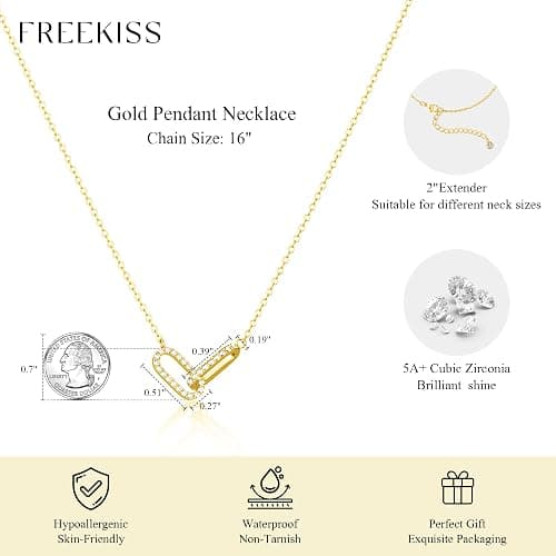 Freekiss Gold Pendant Necklace for Women, Dainty Diamond Necklaces for Women Simple 14K Gold Plated Paperclip Choker Necklaces Cute Minimalist Open Oval Necklaces Gold Jewelry for Women Gifts thumbnail 4