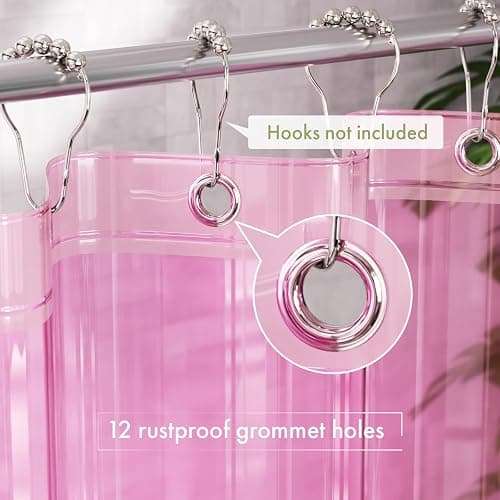 AmazerBath Shower Curtain Liner, 72x72 Transparent Hot Pink Shower Liner, Lightweight Plastic Shower Curtain Liners, Cute Waterproof Shower Liner for Bathroom with 3 Magnets & 12 Grommet Holes thumbnail 5