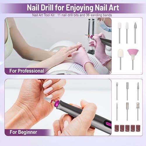 Electric Nail Drill Professional, 35000RPM Cordless Acrylic Nail Kit for Nail Polish Remover, Electric Nail File Buffer Grinder, Nail Filer Electric Professional Manicure and Pedicure kit (Matte Gray) thumbnail 7