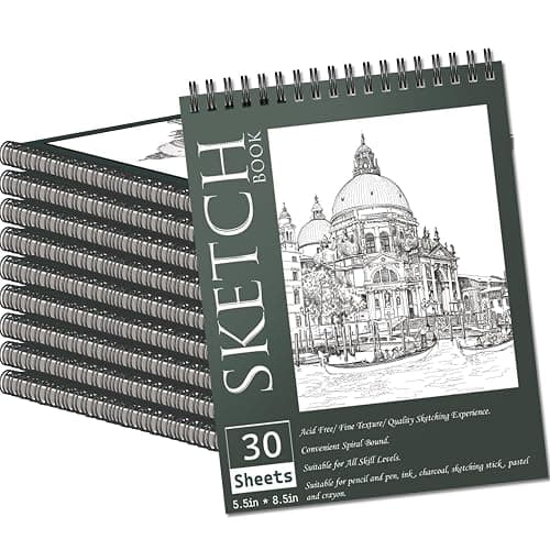 OSIMIG 10 Pack 5.5" x 8.5" Sketch Books, 300 Sheet Drawing Paper, Mini Sketchbook for Kids, Drawing Pad, Top Spiral Bound Sketch Pad for Beginger, Adult Art Supplies - Image 1