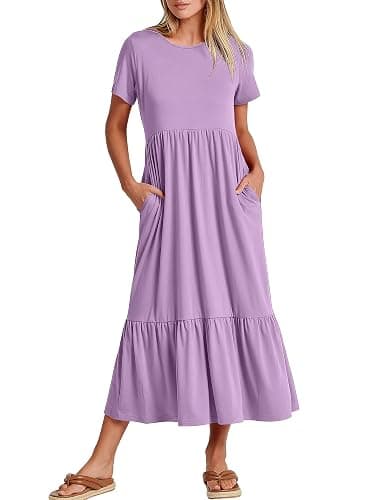ANRABESS Womens 2026 Summer Casual Maxi Dress A line Tiered Flowy Short Sleeve Crewneck T Shirt Beach Travel Long Dresses - Image 1