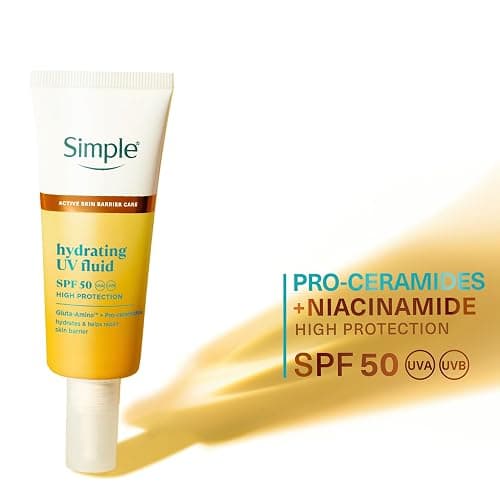 Simple Hydrating UV Fluid SPF 50 – High UVA/UVB Sun Protection Face Moisturiser with Gluta-Amino™, Niacinamide & Pro-Ceramides - Helps Protect Skin Barrier, Reduce Dark Spots & Even Skin Tone 40ml thumbnail 3