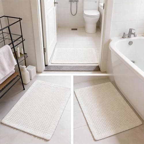 ZVFFDG Set of 2 Waffle Bathroom Rugs, Large Non Slip Absorbent Waffle Knit Bath Mat for Shower Floor, Tub and Bathroom Door, Ultra Soft Quick Dry, Cream White, 17"x24"+18"x30" thumbnail 7