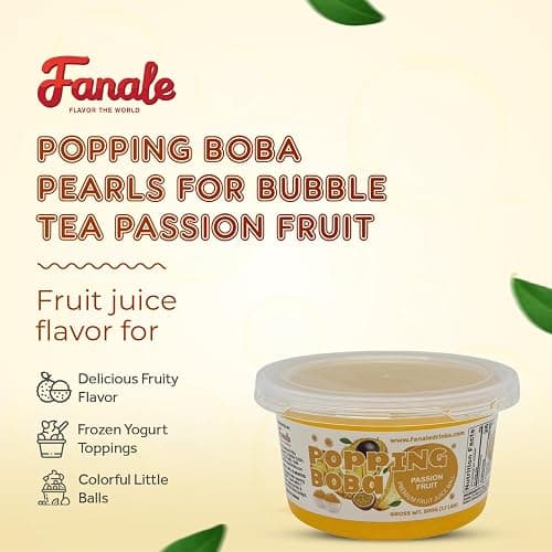 Fanale Passion Fruit Popping Boba Pearls, Vegan, Non GMO, Gluten Free, Fat Free, Perfect for Bubble Tea, Smoothies, Ice Cream, Desserts, and Beverages. thumbnail 2