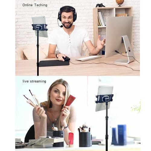 Raking Tablet Floor Stand, Height Adjustable Cellphone Floor Stand with 360°Rotating Tripod Mount, Compatible with iPhone iPad mini/Air/Pro and All 5.5-12.9 Inch Devices thumbnail 5