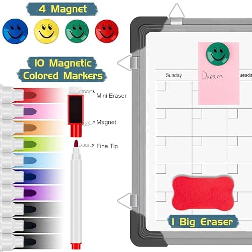 Dry Erase Calendar Whiteboard for Wall, Polegas 16" X 12" Magnetic White Board Board, Small Wall Monthly Double Sided Boards Student, Home, Office (White) thumbnail 4