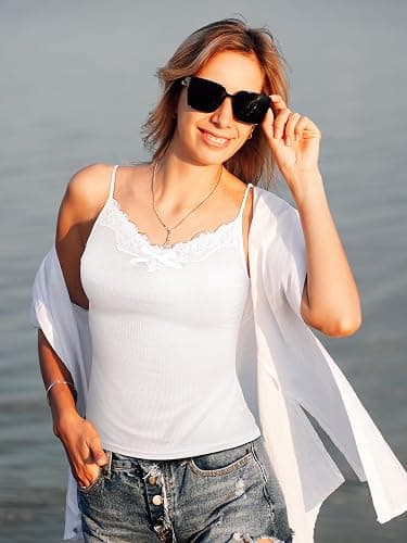 Fourluoo 4 Pack Women's Long Lace Tank Tops Lace Camisole Spaghetti Strap Y2k Slim Fit Tight Basic Soft Cami Patchwork Tops thumbnail 3