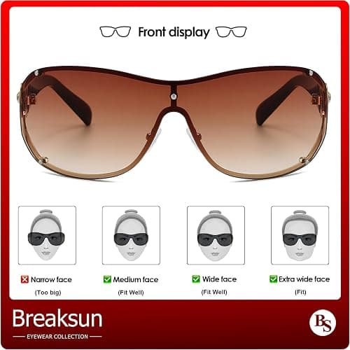 Breaksun Fashion Oversized Y2K Sunglasses for Women Men Luxury Wrap Around Shield Sun Glasses Trendy Rimless Shades thumbnail 4