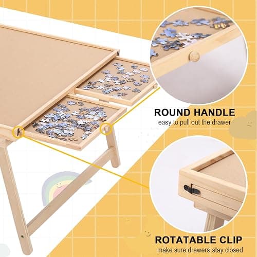 Yacona Puzzle Board 1500 Pieces,34.3”x 26” Jigsaw Puzzle Table with Folding Legs,4 Drawers and Cover,Portable Board Game Table for Adults and Teens with No Installation Required thumbnail 3