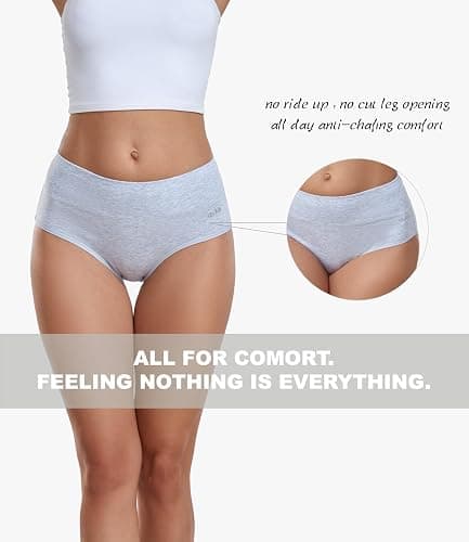 coskefy Women's High Waisted Cotton Underwear Soft Breathable Panties Stretch Briefs Ladies Panties 5 Pack - Large - Multicolor-02 thumbnail 5