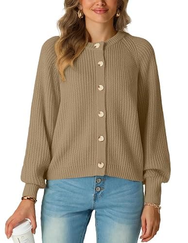 GRECERELLE Women's Chunky Open Front Sweater Long Sleeve Button Knit Short Loose Cardigan Outerwear, S-2XL thumbnail 5
