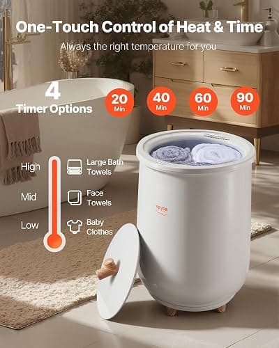 VEVOR Towel Warmers for Bathroom, Towel Warmer Bucket Auto Shut Off for Spa Fits up to 3 Oversized Towels, Blankets, Clothes, Bathrobes, PJ's and More, Gray thumbnail 7