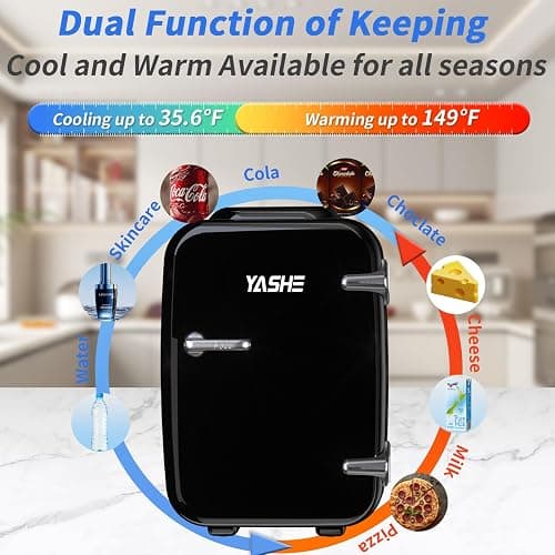YASHE Mini Fridge, 4 Liter/6 Cans Small Refrigerator for Skincare, 110V AC/ 12V DC Thermoelectric Cooler and Warmer for Bedroom, Office, Dorm, Car, Black thumbnail 3