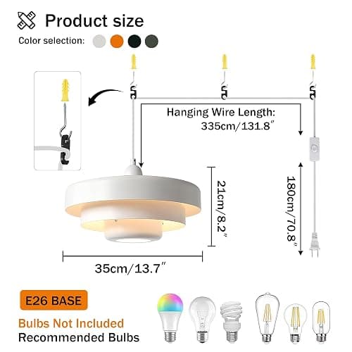 DoungRos Hanging Lamp Plug in White Pendant Light Fixtures Mid Century Modern Pendant Lamp Nordic Style Pendant Lighting Metal Shade for Living Room Dining Room Bedroom Kitchen Island thumbnail 5