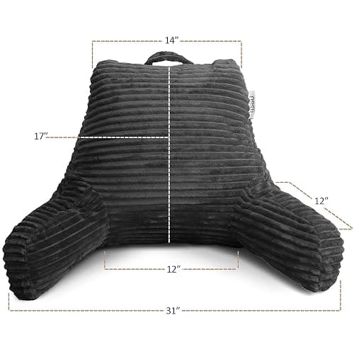 Nestl Reading Pillow with Shredded Memory Foam, Luxe Cut Plush Back Pillow for Sitting Up in Bed, Back and Arms Adjustable Support for Adult & Teens, Backrest Pillows with Washable Cover Dark Grey thumbnail 3