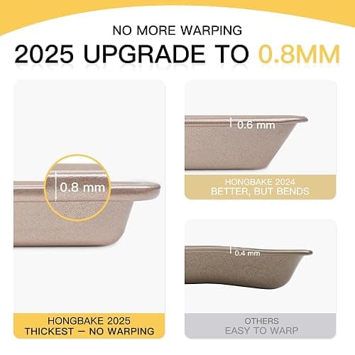 HONGBAKE Baking Sheet Pan Set of 3, Cookie Sheets for Oven, Nonstick Half/Quarter/Jelly Roll Pans with Diamond Texture Pattern, 0.8mm Thick Heavy Duty Cookie Tray, Champagne Gold thumbnail 4