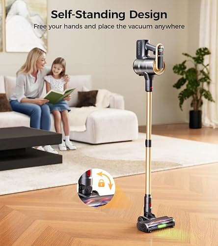 RENDOW Cordless Vacuum Cleaner, 550W 45Kpa 65Mins Vacuum Cleaners for Home, Self-Standing Cordless Stick Vacuum with LED Display,Anti-Tangle Rechargeable Wireless Vacuum for Pet Hair/Carpet/Hard Floor thumbnail 6