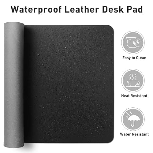 Aothia Non-Slip Waterproof PU Leather Desk Pad Protector for Mouse, Writing Desk, Office, Home, Laptop Blotter, 23.6" x 13.7", Black thumbnail 6