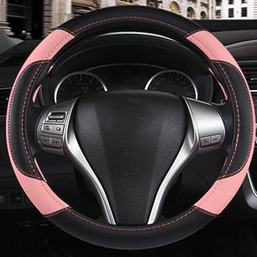 Leather Car Steering Wheel Cover, Non-Slip Car Wheel Cover Protector Breathable Microfiber Leather Universal Fit for Most Cars(Pink) thumbnail 6