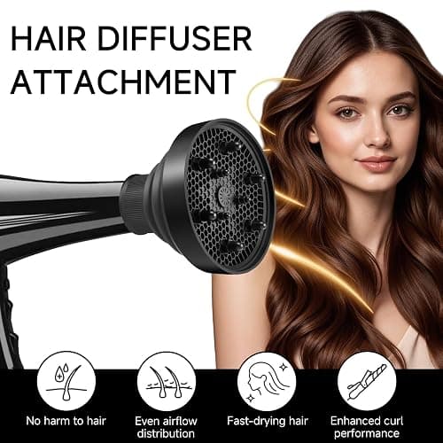 Diffuser Attachment for Hair Dryer, Collapsible Hair Diffuser, Universal Silicone Diffuser for Curly Hair 1.57-1.97" Hair Blow Dryer Long Thick Curly Wavy Hair, Hair Attchment for Women, Black thumbnail 5