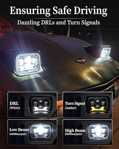 HWSTAR Pair 180W 1000% Bright H6054 5x7 7x6 Led Headlights Compatible with Jeep Cherokee XJ Wrangler YJ DOT Anti-glare DRL Turn Signal Hi/Low Sealed Beam Ford Chevy GMC Toyota Nissan Dodge etc Black thumbnail 5
