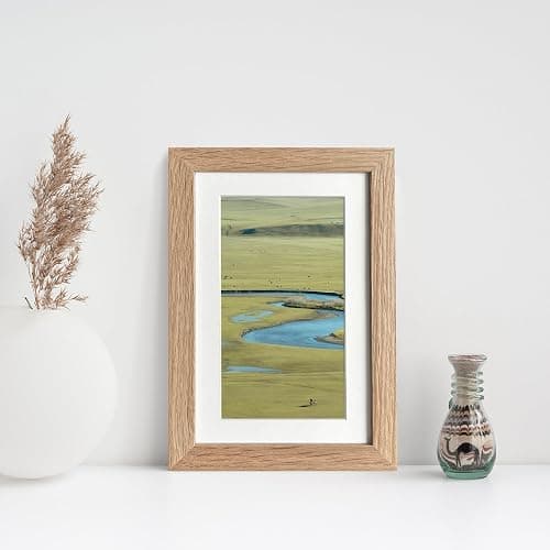 wallwisy 4x6 Picture Frame, Solid Oak Wood 4x6 Frames with Mat to 3x5 | 6x4 Natural Oak Frame, Wall and Tabletop Display, Horizontal or Vertical Display, Natural finish, Set of 2 thumbnail 2