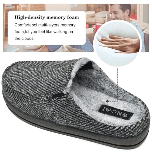 ONCAI Mens Clog Slippers with Arch Support Stripe Faux Fur Cotton-Blend High-Density Memory Foam Warm House Slippers Slip-on Indoor Outdoor Rubber Sole Size 7-16 thumbnail 3