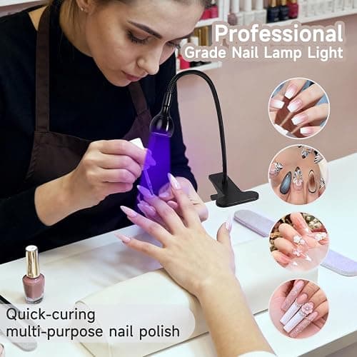 Geisofu UV Nail Lamp - UV Light for Gel Nails, Flash Cure Lamp, LED Gooseneck Flash Cure Lamp for Nails, Manicure Dryer Black Light with Clamp, 365+395nm Wavelength 5V 3W 4 Levels Dimming Black thumbnail 8