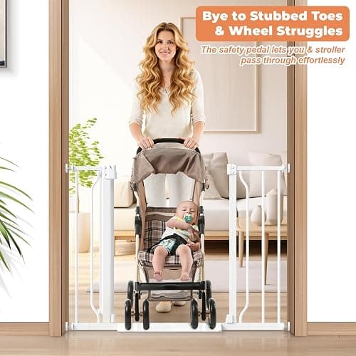 Cideny Baby Gate Auto Close, 29"-40" Dog Gate Indoor for Stairs & Doorways | Pressure Mounted Adjustable Pet Gate Indoor, Easy Walk Through No Drilling Child Gate for Baby & Pet Stroller Friendly, White thumbnail 7