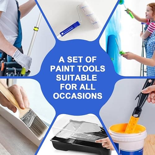 27 PCS Paint Roller Kit with Extension Pole, 4" & 9" Paint Rollers, Professional Paint Brushes for Walls Set, House Painting Supplies, Non-Slip Tray for All Latex and Oil Paints & Stains thumbnail 7