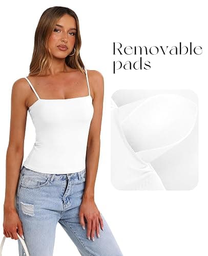 Darong Women's Spaghetti Strap Square Neck Tank Top with Built-in Bra | Adjustable spaghetti straps,Removable pads,Double Lined,Buttery soft,Perfect for daily outings,vacations,yoga,layering thumbnail 3
